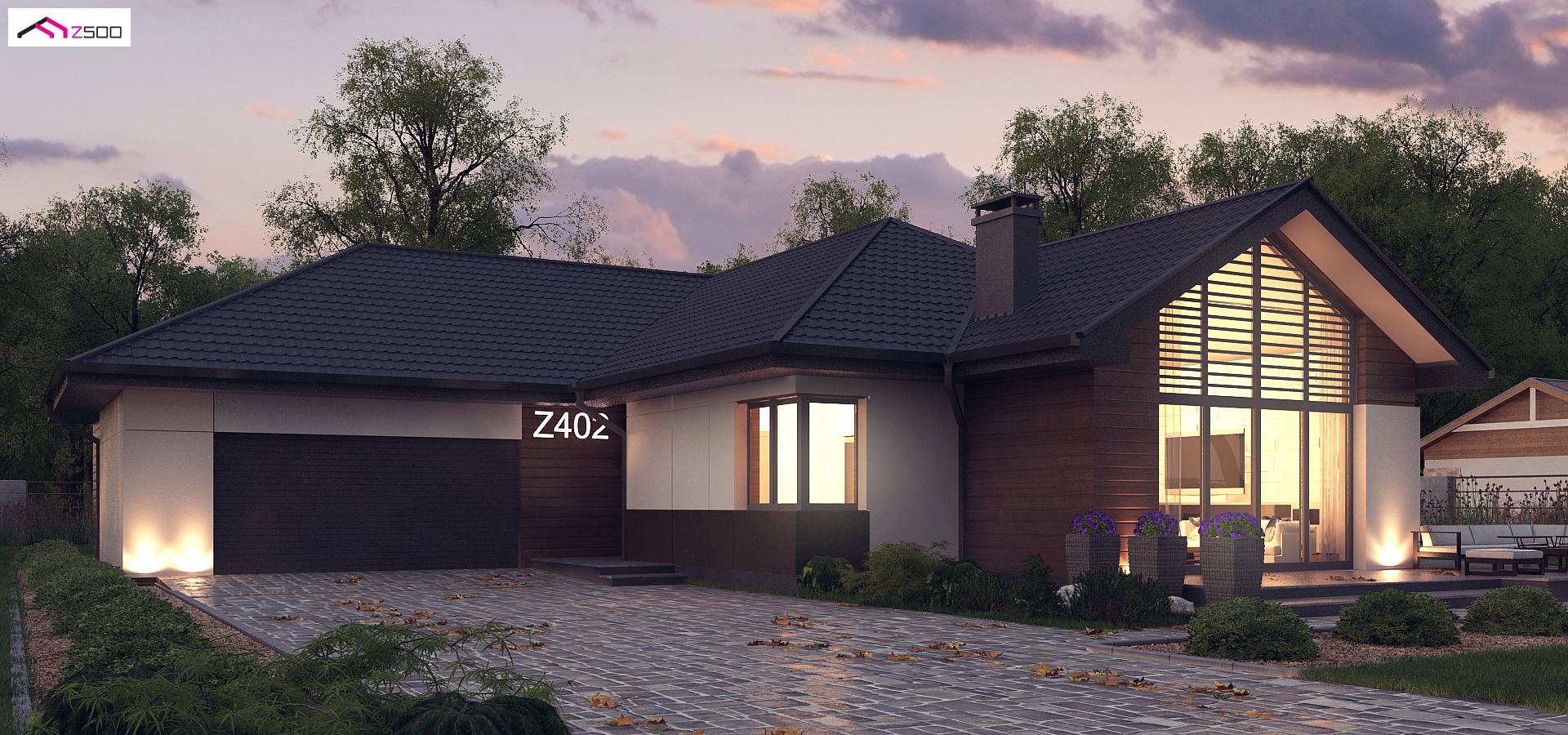 Namo projektas Z402 - Modernus ir erdvus vienaukštis namas su dviviečiu garažu